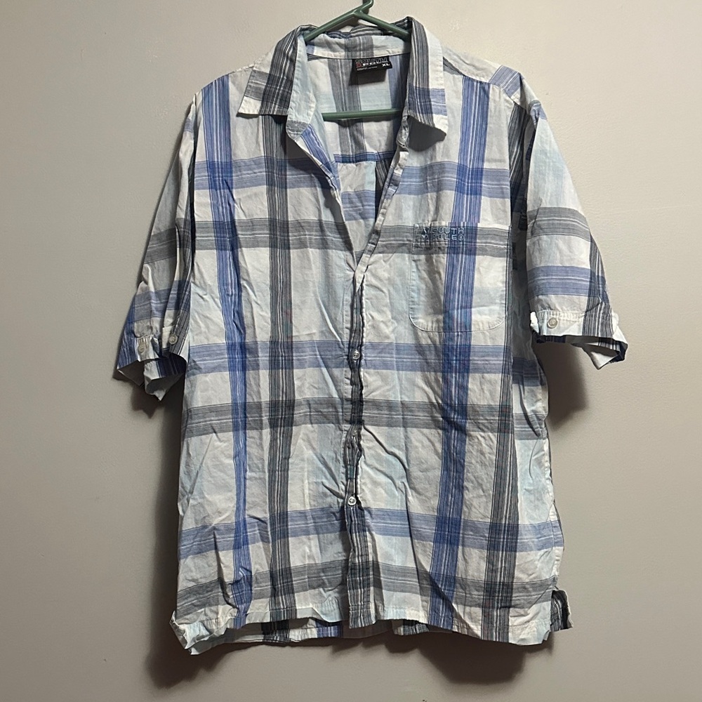 South Pole Men's Blue and Gray Checkered Shirt plaid Button Up XL